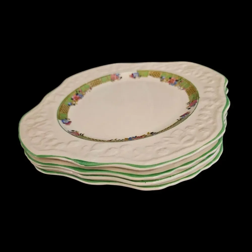 English Brambleberry Dessert Plates Set of 4 Embossed Floral Ironstone England